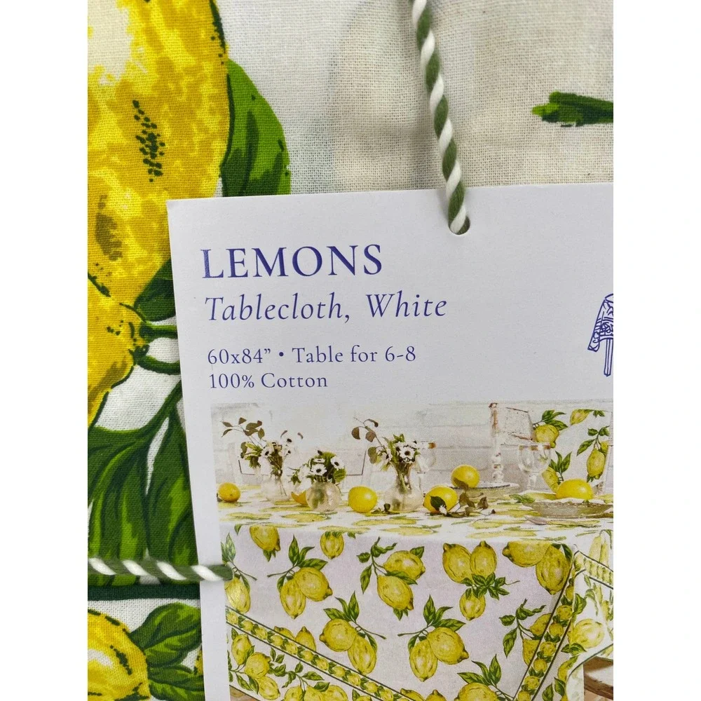 April Cornell Tablecloth 60x84 White Yellow Lemons Cotton Fruit Picnic Summer